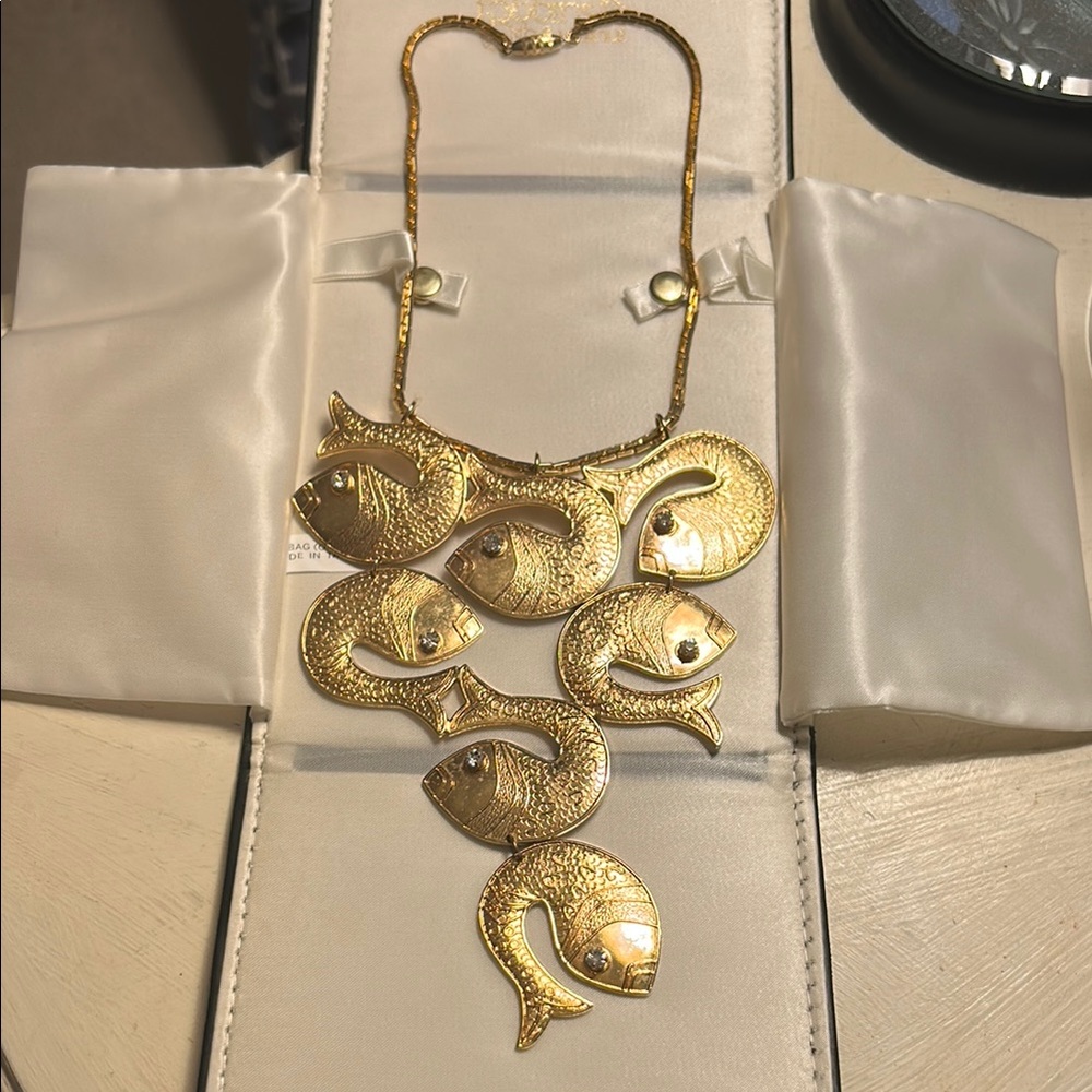RARE! HAWAIIAN FANTASY MULTI FISH RHINESTONE STATEMENT NECKLACE